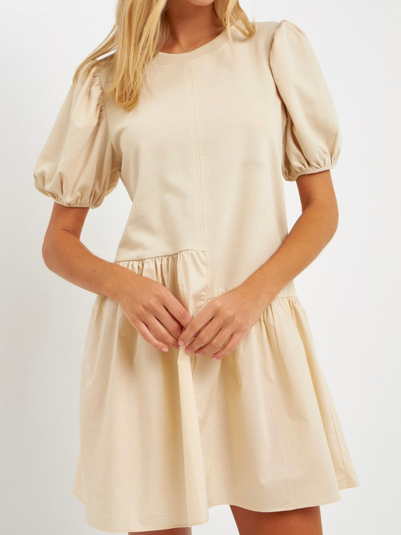 Cream Classy Balloon Sleeve Dress