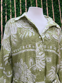 Italy Embroidered Eyelet Mix Blouse Dress