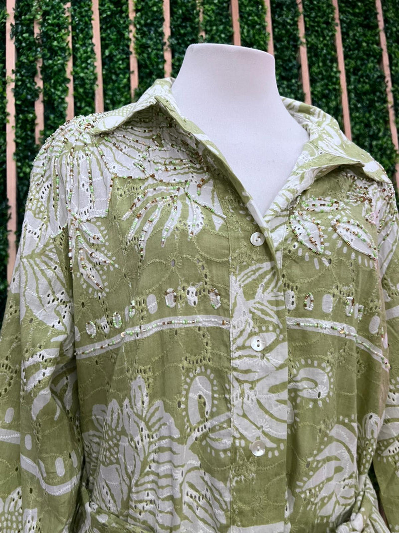 Italy Embroidered Eyelet Mix Blouse Dress