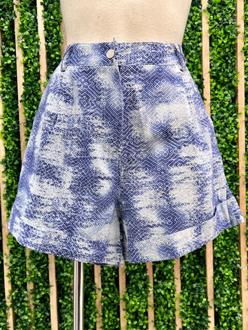 Funky Geo Floral Denim Short Skirt
