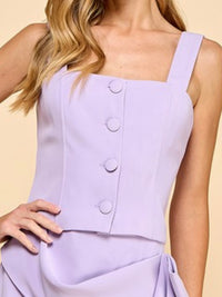 Square Neckline Button Down Sleeveless Top