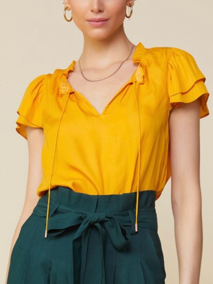 Marigold Satin Ruffle Top