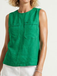 Linen Blend Sleeveless Pocket Top