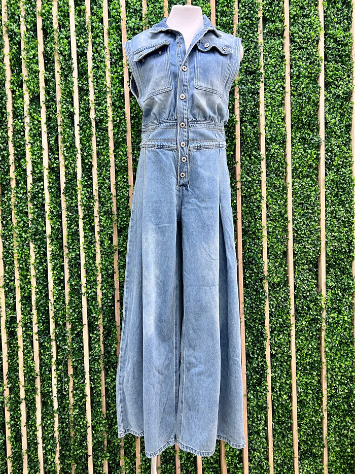 Collared Denim Jumpsuit