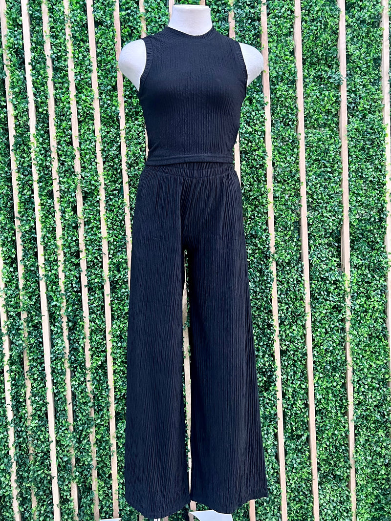 Crinkle Textured Crop Pant Set