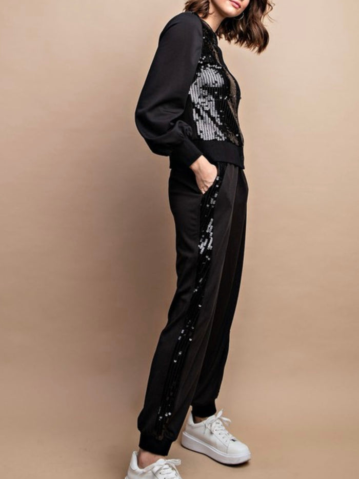 Black Side Sequin Jogger Pant