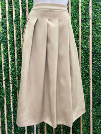 Beige Pleated Button Detail Midi Skirt