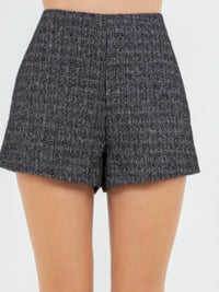 Black Textured Tweed Shorts