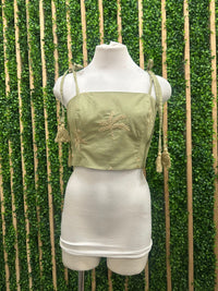 Beautiful Olive Gold Tree Embroidered Crop Top