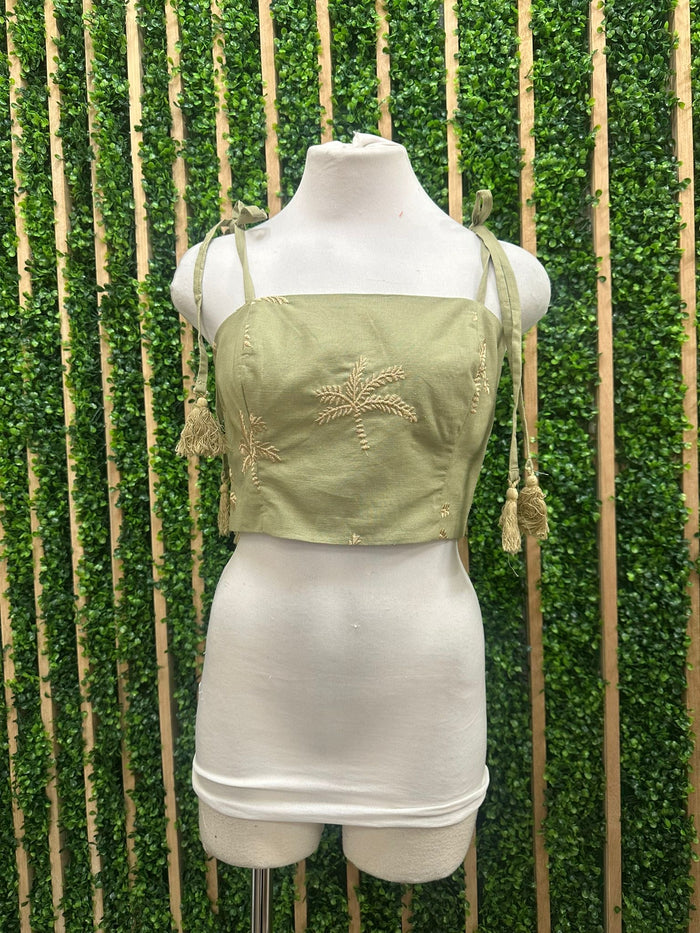 Beautiful Olive Gold Tree Embroidered Crop Top