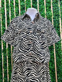Oatmeal Zebra Print Button Detail Top