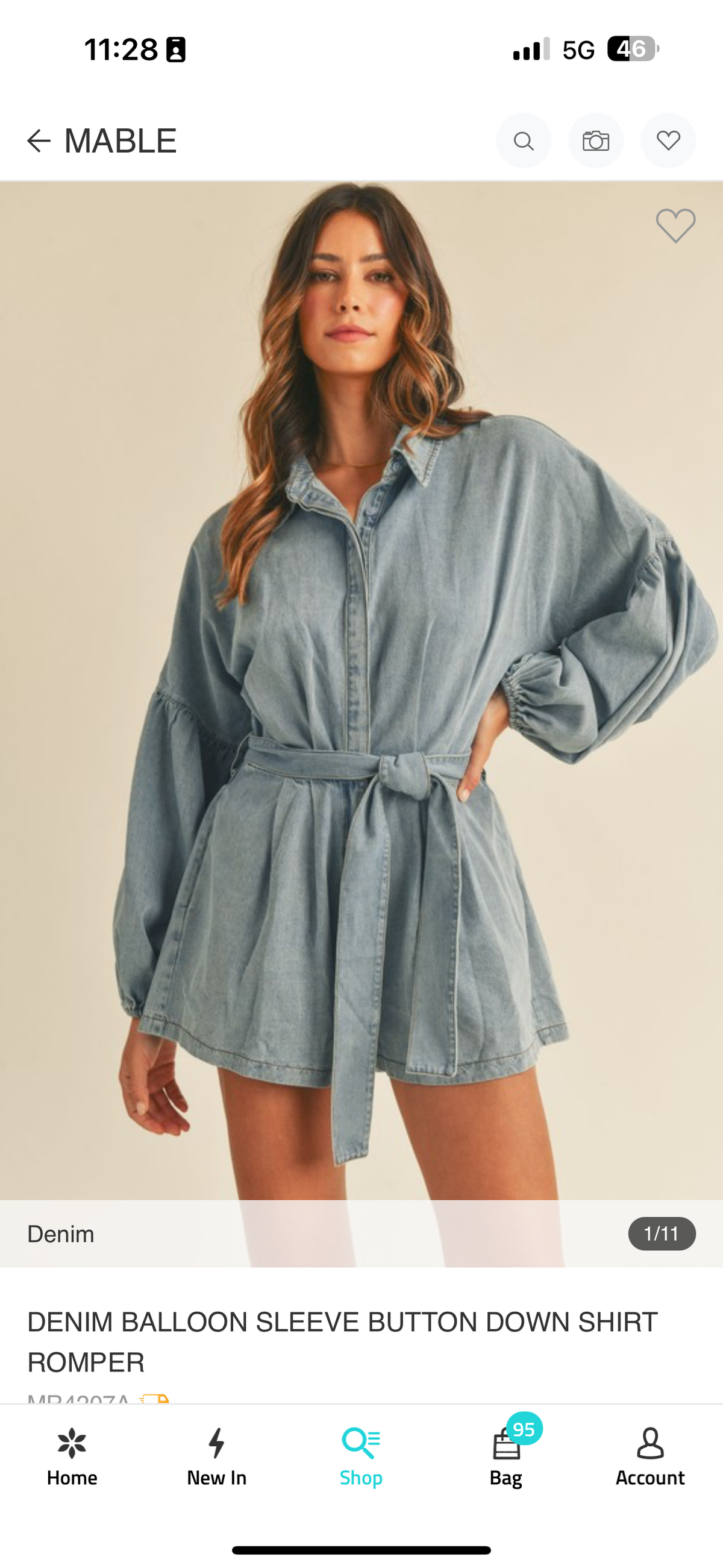 Denim Balloon Sleeve Romper