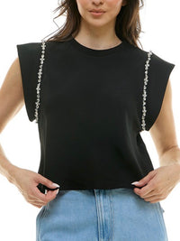 Jewel Trim Angel Sleeve Top