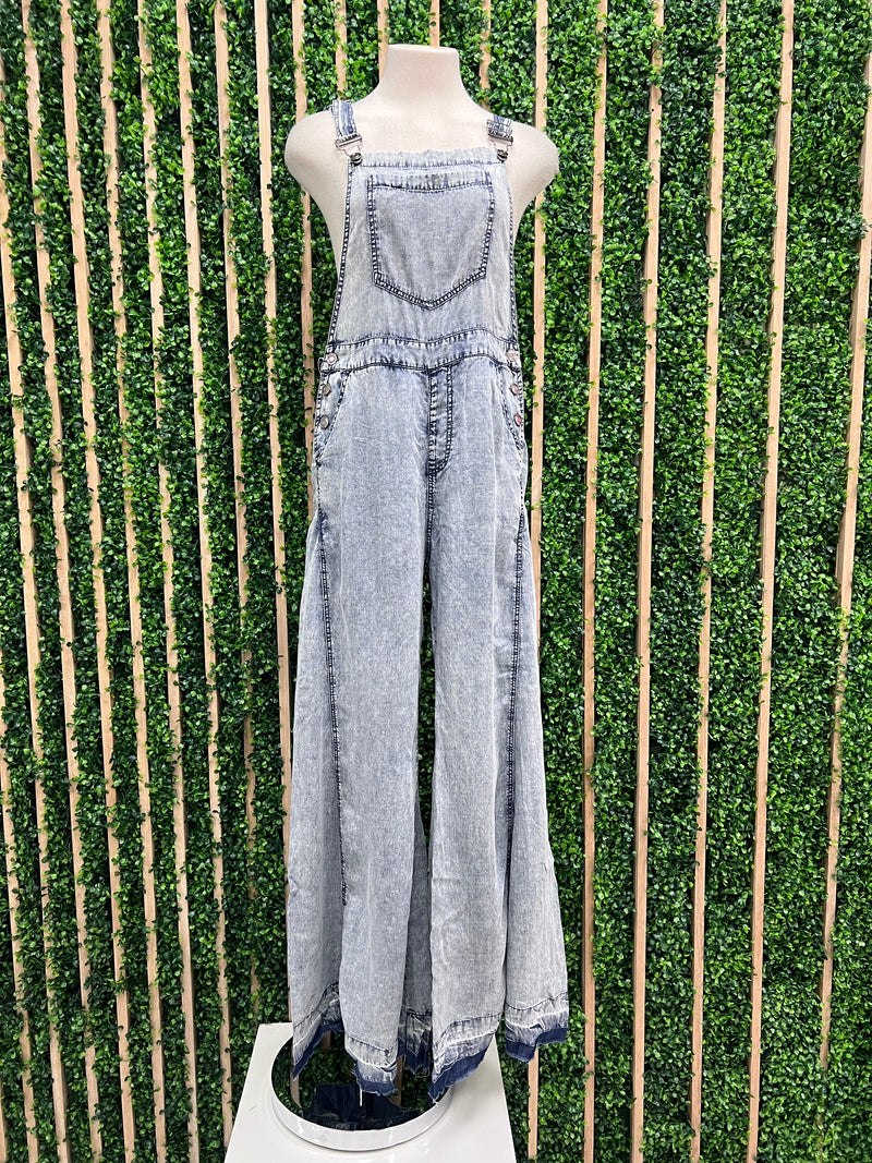 Denim Mineral Wash Wide Leg Jumpsuit