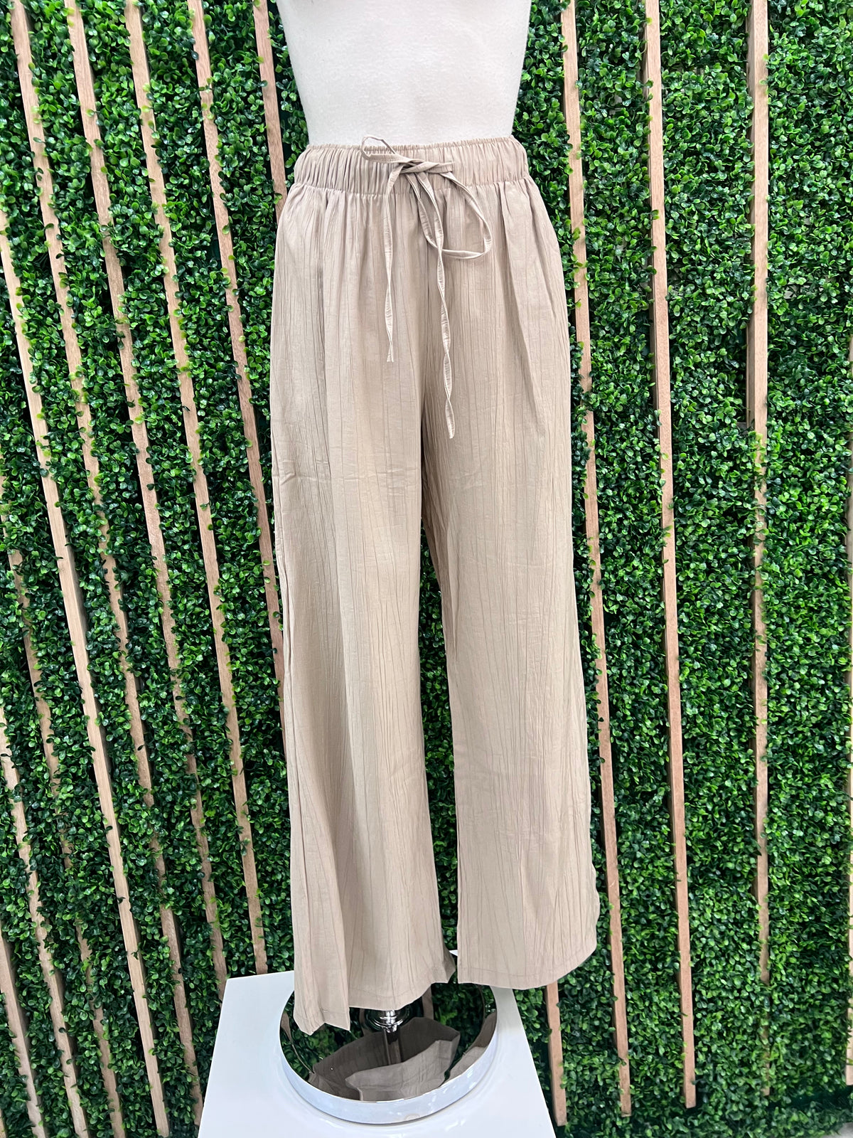 Khaki High Waist Textured Wide Leg Pant
