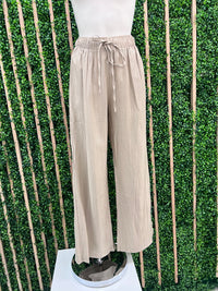 Khaki High Waist Textured Wide Leg Pant