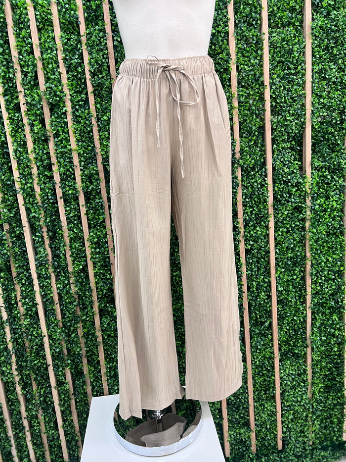 Khaki High Waist Textured Wide Leg Pant