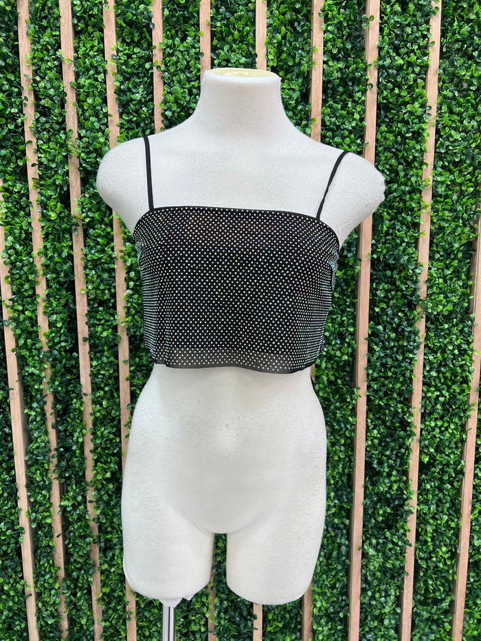 Black AB Rhinestone Crop TOp