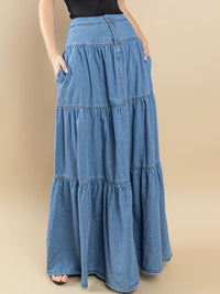 Tiered Maxi Denim Skirt