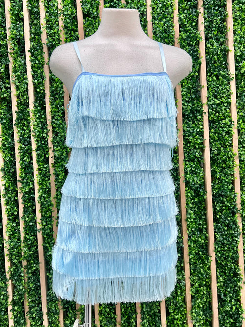 Aqua Fringe Short Dress