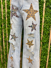 Multi Crystal Star Wide Leg Denim