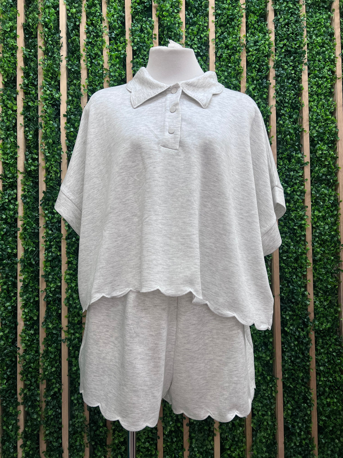 Light Grey Scallop Short Pant Set
