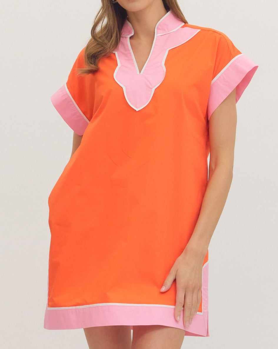 Neon Orange And Pink Escape Shift Dress