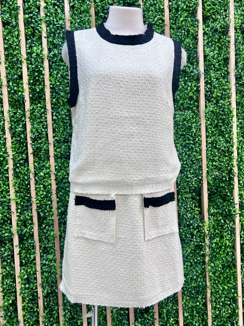 Ivory Black Tweed Skirt Set