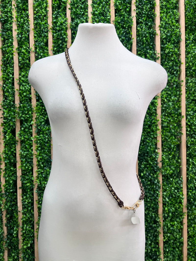 Brown Leather Crossbody Body Chain Strap