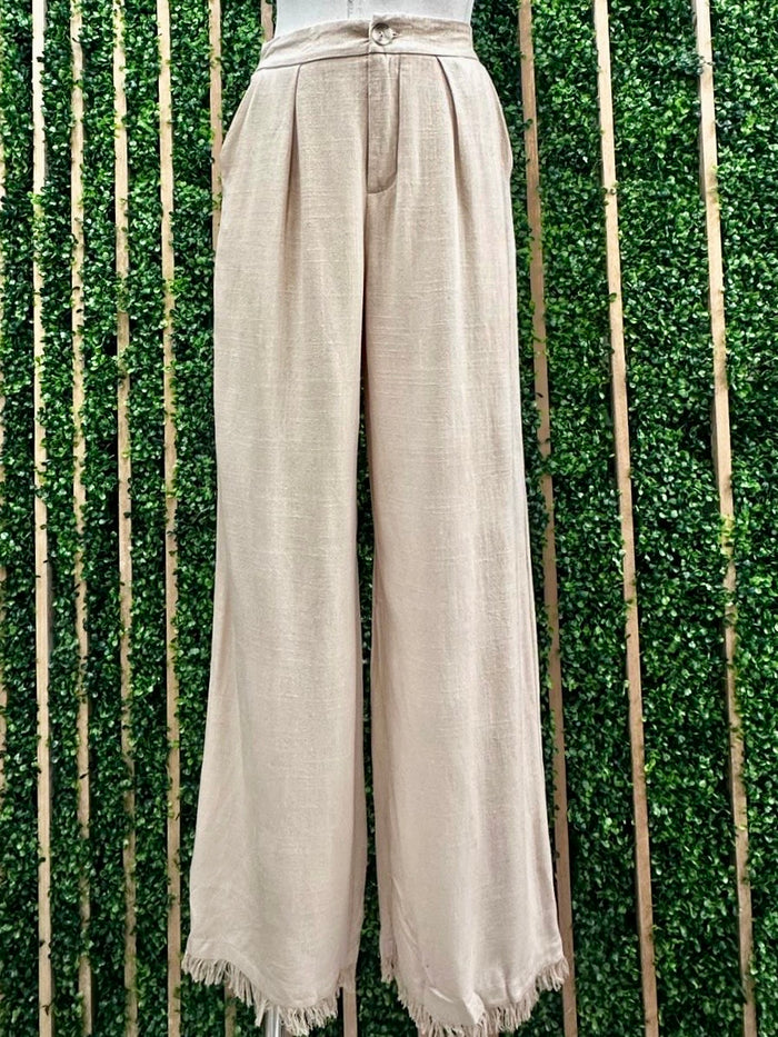 Fringe Trim Linen Wide Leg Pant