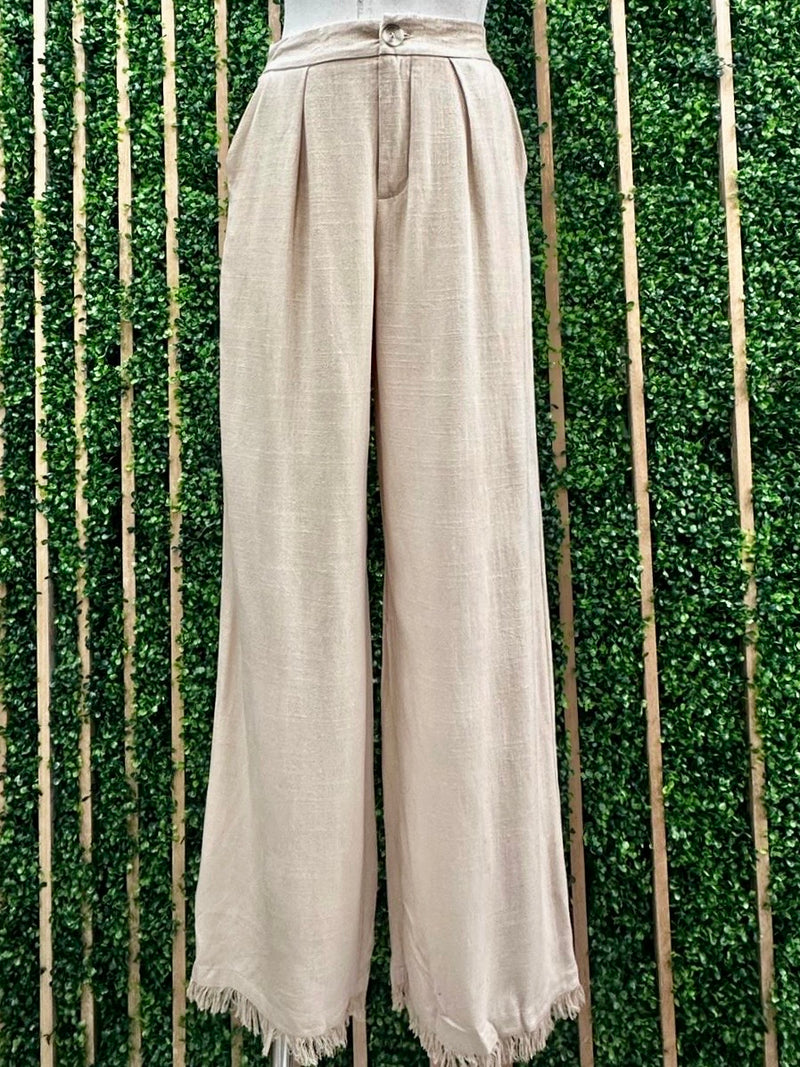 Fringe Trim Linen Wide Leg Pant