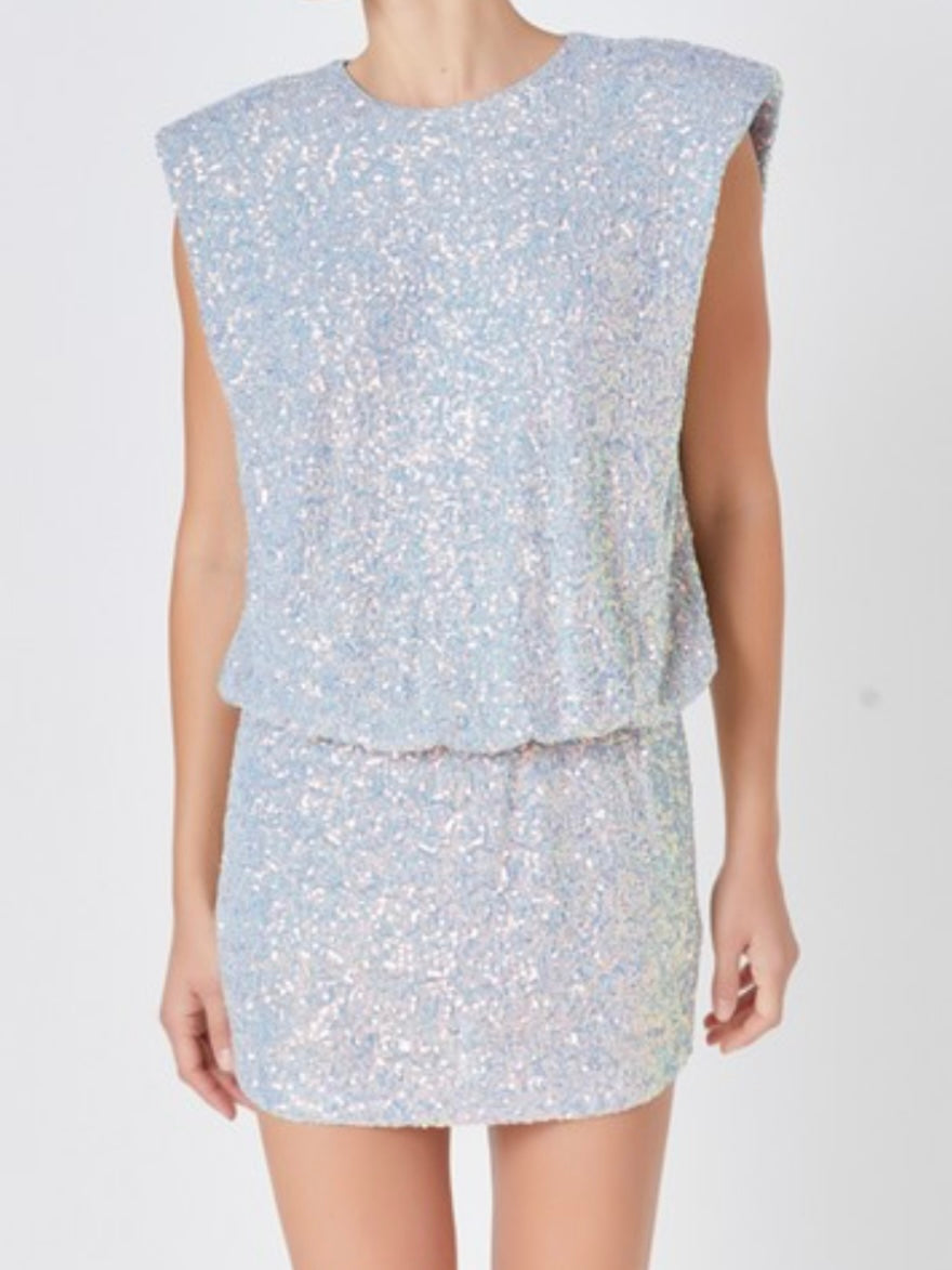 Grey Sequin Cap Sleeve Fitted Short Dress