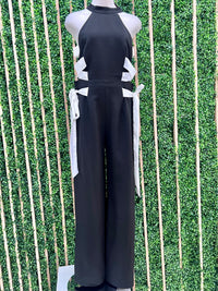 Black White Side Lace Up Jumpsuit