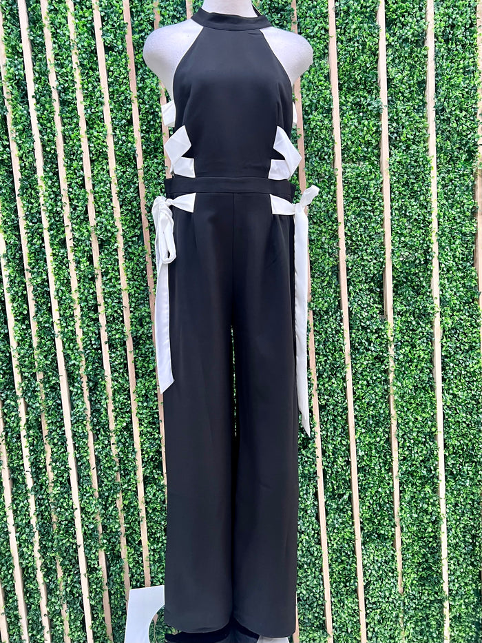 Black White Side Lace Up Jumpsuit