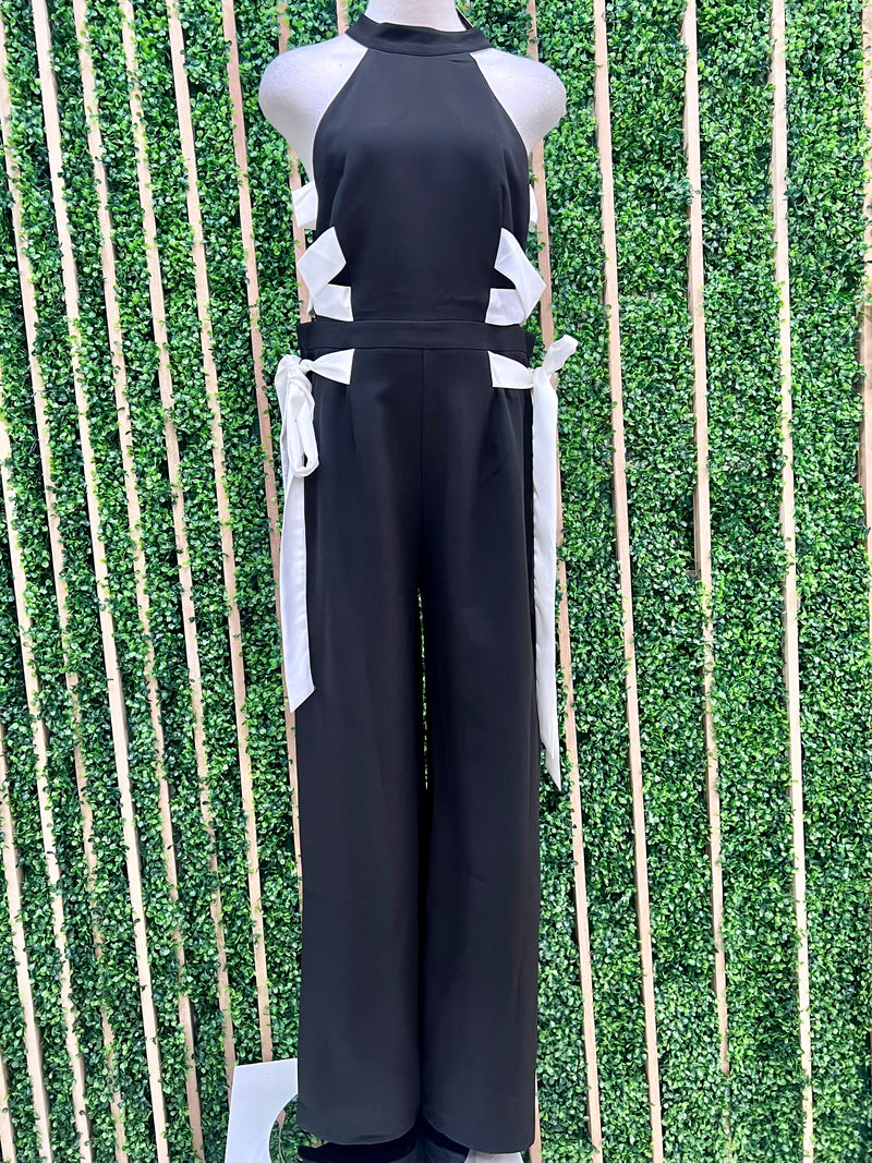 Black White Side Lace Up Jumpsuit