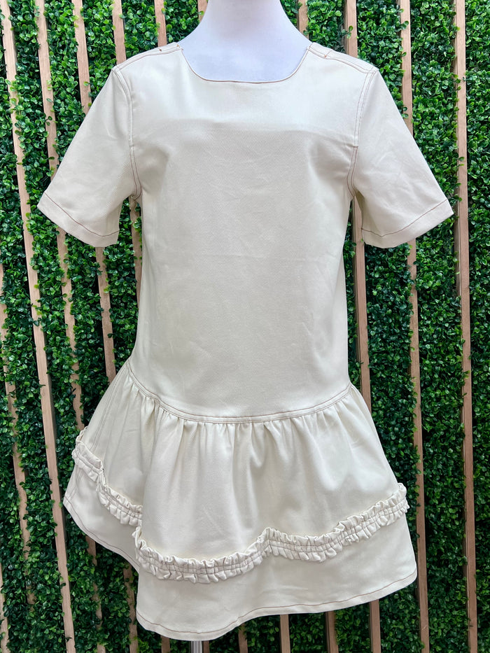 Cream Stitch Detail Two Way Short Dress