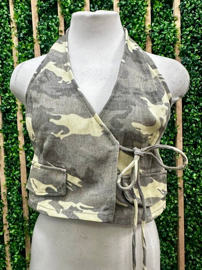 Camo Wrapped Halter Neck Top