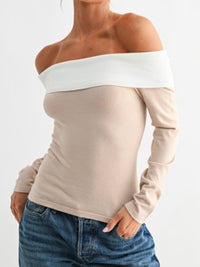 Two Tone Off Shoulder Knit Top