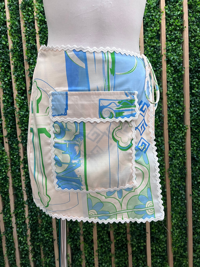 Blue Coastal Mosaic Print Wrap Skort