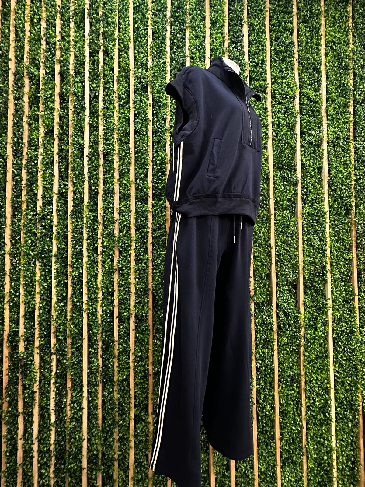 Navy Side Stripe Trim Pant Set