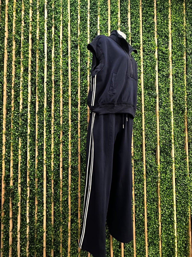 Navy Side Stripe Trim Pant Set