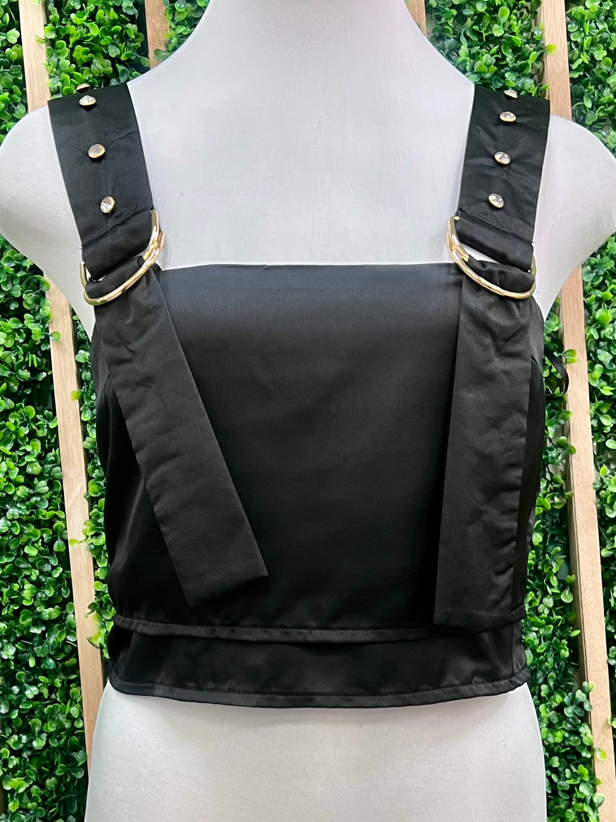 Satin Finish Buckle Detail Crop Top