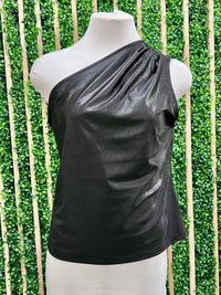 Metallic Pleated One Shoulder Top