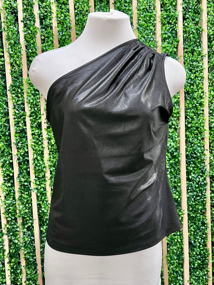 Metallic Pleated One Shoulder Top