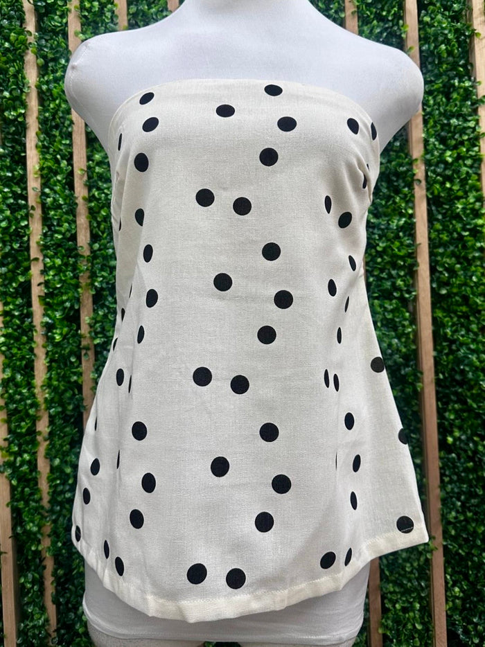 Cream Dots Strapless Peplum Top