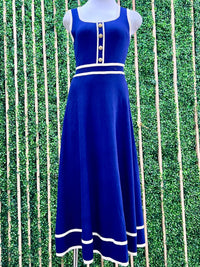 Beautiful Navy Ivory Knitted Midi Dress