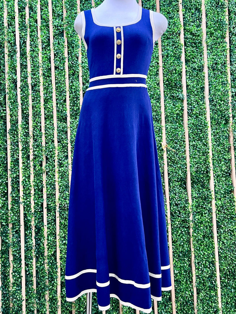 Beautiful Navy Ivory Knitted Midi Dress