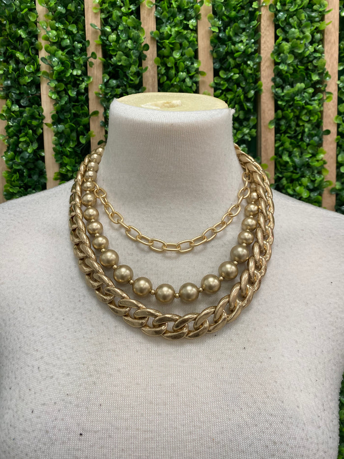 Matte Gold Mixed Short Necklace