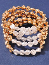 Pearl and Gold Bead Bracelet Set