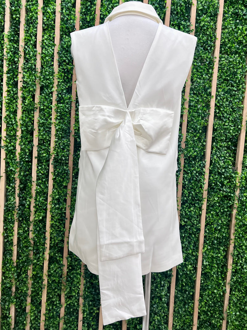 Dressy Off White Back Bow Vest Dress